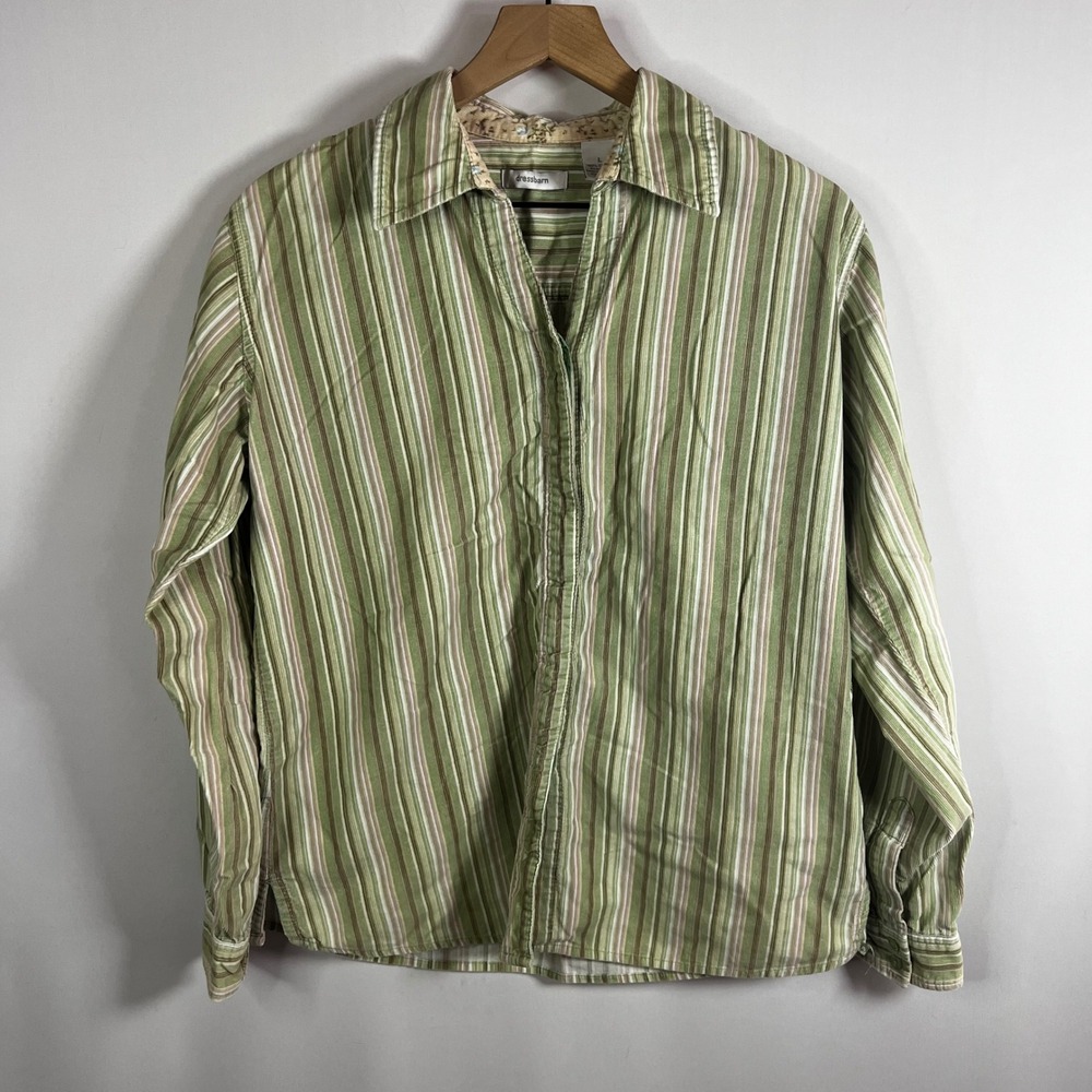 Vintage Dressbarn Shirt Women Large Striped Corduroy Cotton Button Down Blouse